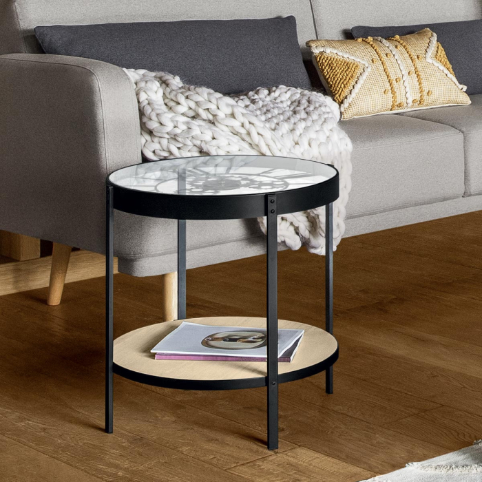 Masuta cafea Atmosphera Meca cu blat sticla si mecanism ceas decorativ, 50x51 cm, negru [2]