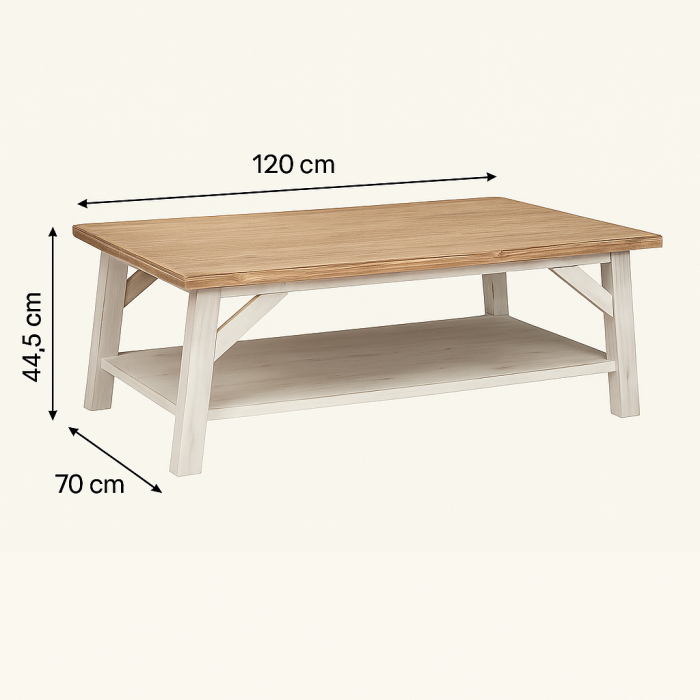 Masuta cafea Atmosphera Olbia cu 2 blaturi, MDF si acacia, 120x70x45 cm, alb [5]