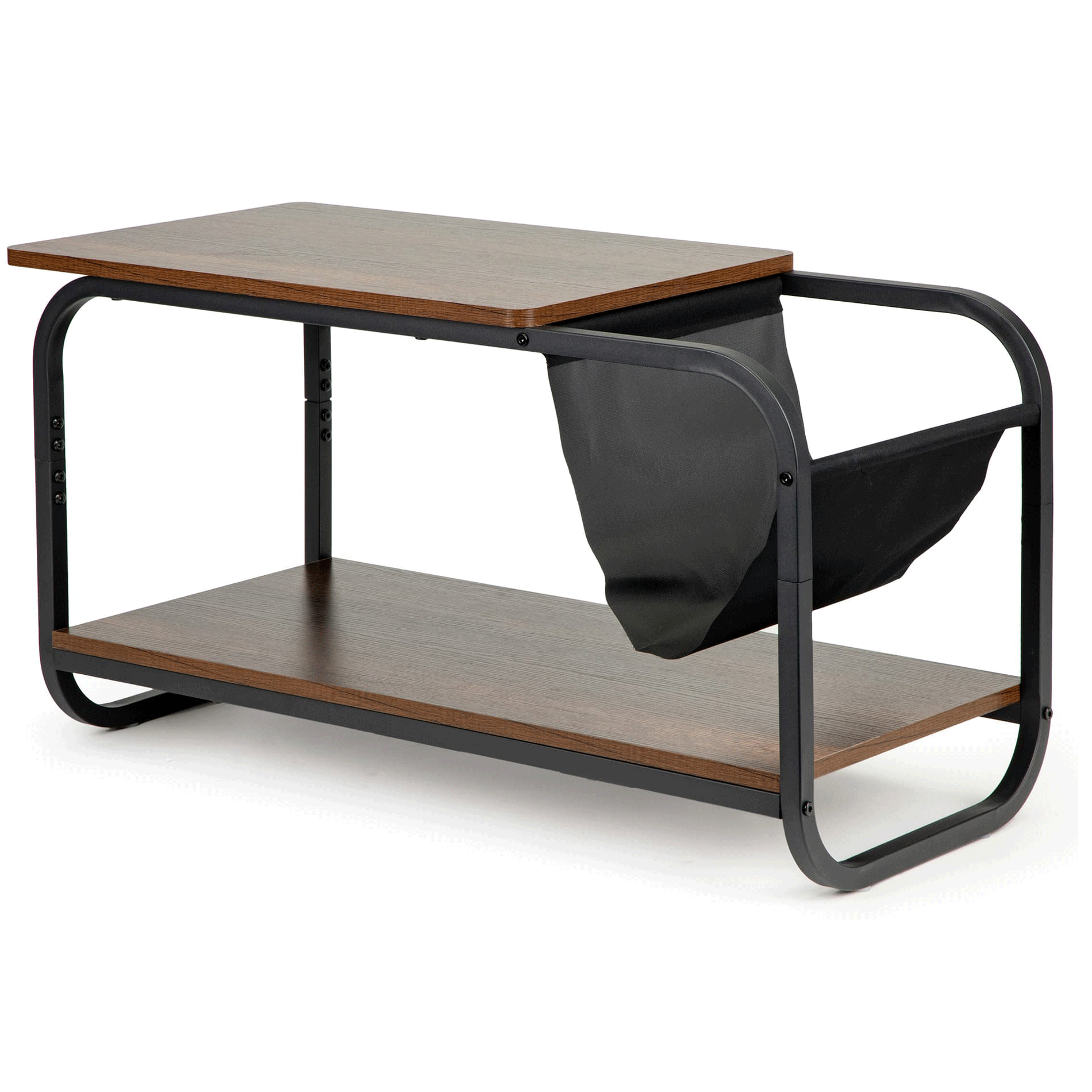 Masuta cafea cu 2 rafturi si suport reviste, cadru metalic, 87x40x46 cm, lemn natur si negru [1]