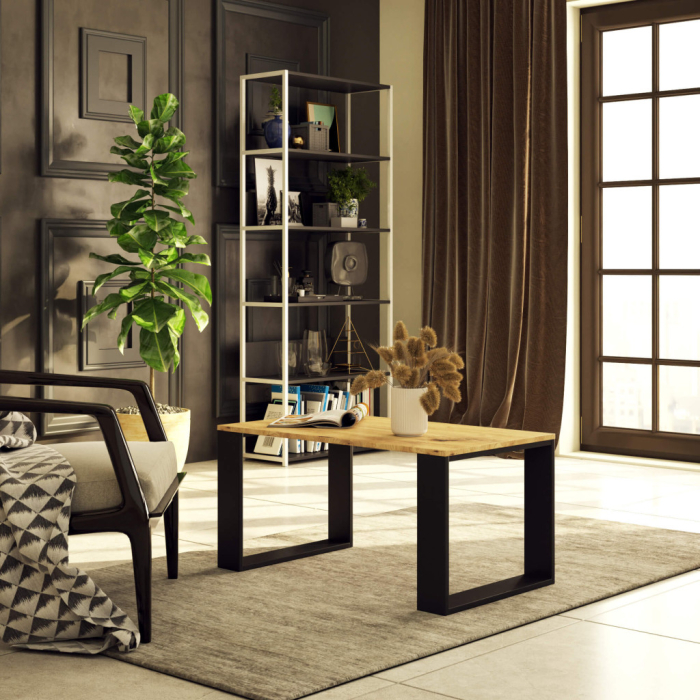 Masuta cafea NOX cu raft inferior, PAL laminat, 92x53x45 cm, stejar artisan si negru [4]