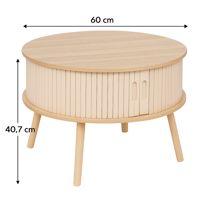 Masuta cafea rotunda Atmosphera Nysos cu usi glisante si raft, 60x40 cm, crem natur [2]