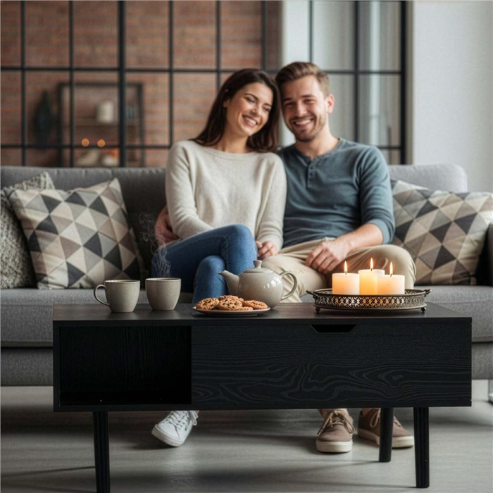 Masuta de cafea cu blat rabatabil si spatiu de depozitare, cadru metalic si PAL, 100x50x43 cm, negru [9]