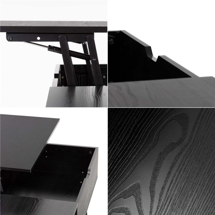 Masuta de cafea cu blat rabatabil si spatiu de depozitare, cadru metalic si PAL, 100x50x43 cm, negru [7]