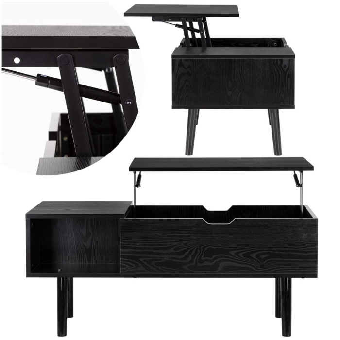 Masuta de cafea cu blat rabatabil si spatiu de depozitare, cadru metalic si PAL, 100x50x43 cm, negru [8]