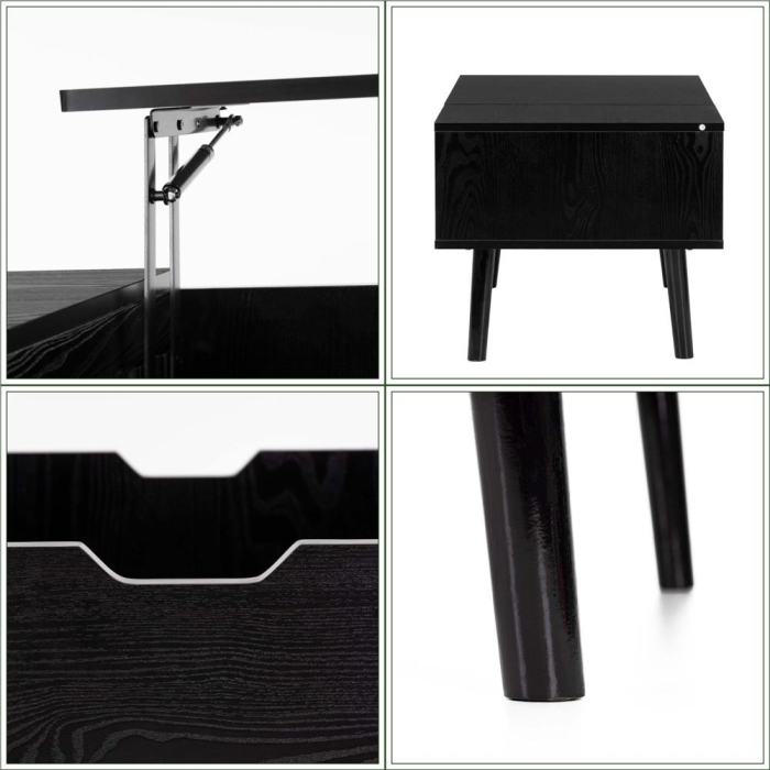 Masuta de cafea cu blat rabatabil si spatiu de depozitare, cadru metalic si PAL, 100x50x43 cm, negru [22]