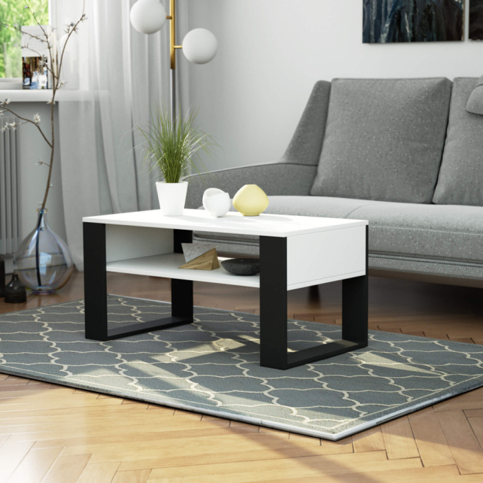 Masuta de cafea Domi cu raft inferior, blat laminat, 92x50x45 cm, alb si negru [5]