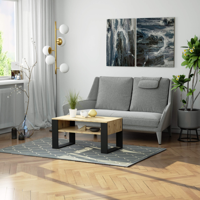 Masuta de cafea Domi cu raft inferior, blat laminat, 92x50x45 cm, stejar artisan si negru [4]