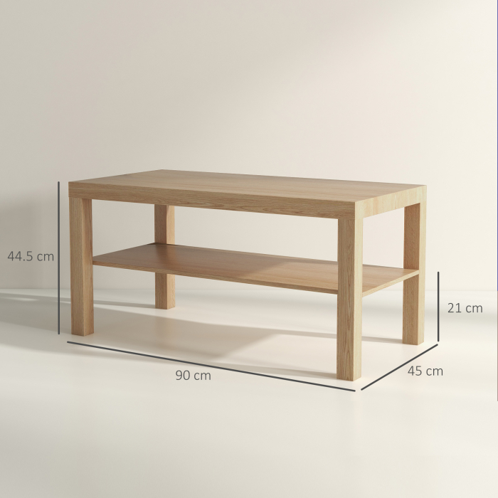  Masuta de Cafea Dreptunghiulara cu Raft 90x45x44.5cm Lemn Natural [3]