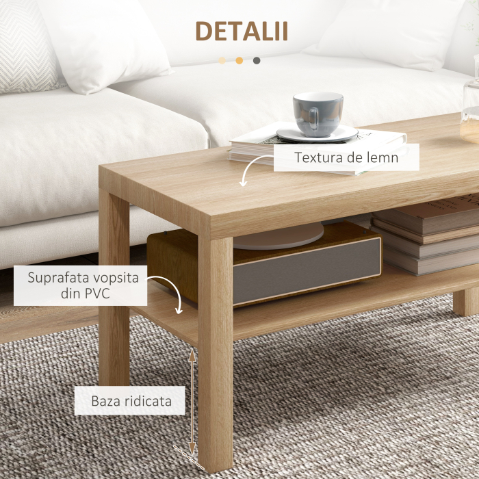  Masuta de Cafea Dreptunghiulara cu Raft 90x45x44.5cm Lemn Natural [6]