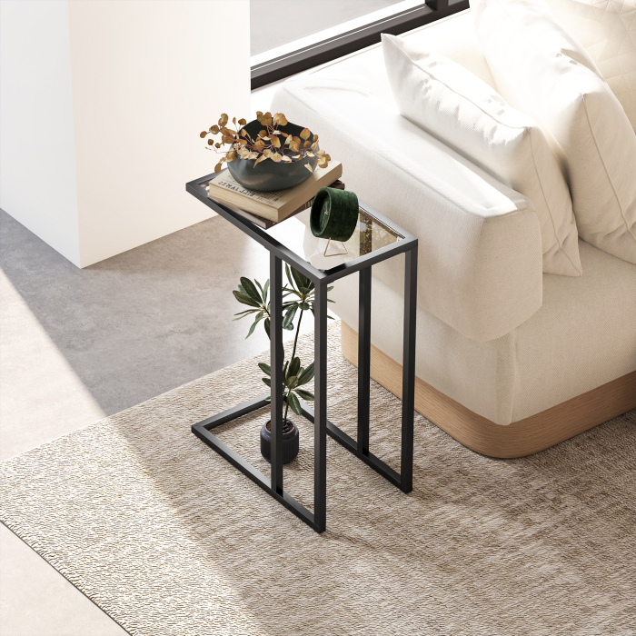  Masuta de Cafea in Forma de C din Sticla si Otel, 46x25x63.5 cm, Negru [7]