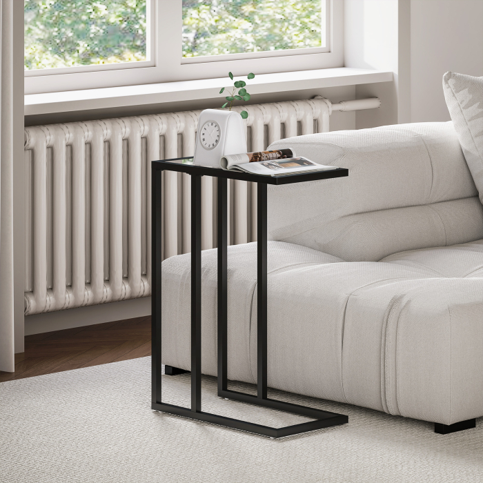  Masuta de Cafea in Forma de C din Sticla si Otel, 46x25x63.5 cm, Negru [2]