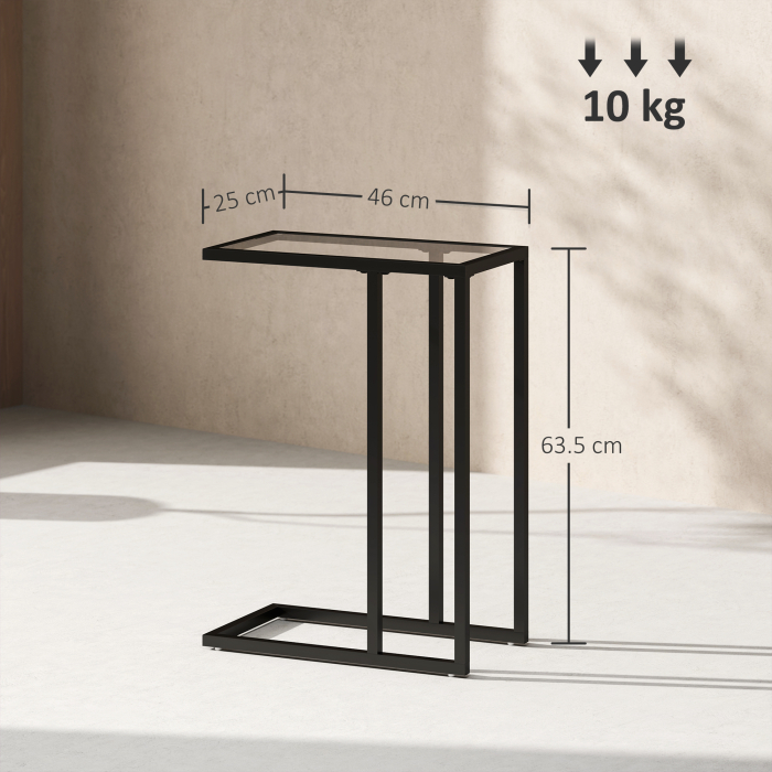  Masuta de Cafea in Forma de C din Sticla si Otel, 46x25x63.5 cm, Negru [3]
