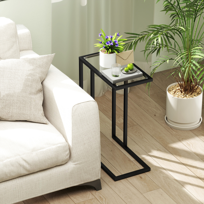  Masuta de Cafea in Forma de C din Sticla si Otel, 46x25x63.5 cm, Negru [8]