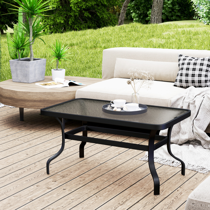  Masuta de Cafea pentru Exterior cu Blat din Sticla Securizata, 95x55x46 cm, Negru [2]