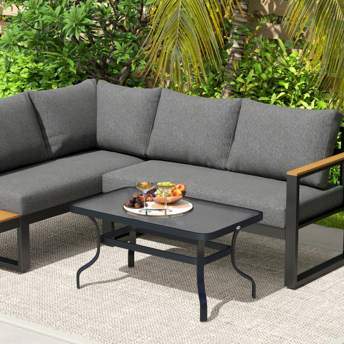  Masuta de Cafea pentru Exterior cu Blat din Sticla Securizata, 95x55x46 cm, Negru [9]