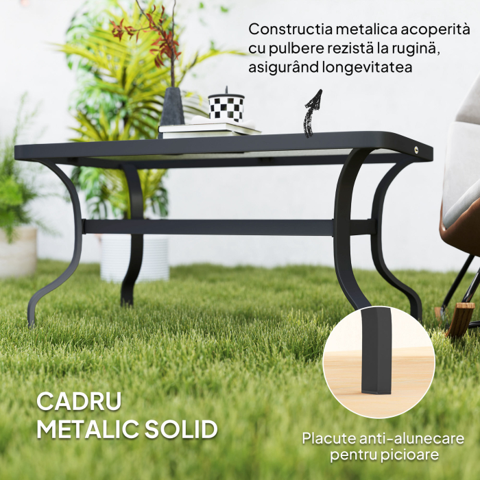  Masuta de Cafea pentru Exterior cu Blat din Sticla Securizata, 95x55x46 cm, Negru [5]