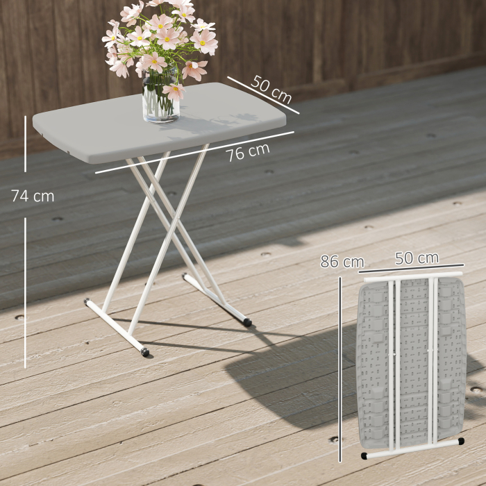  Masuta de Cafea Pliabila, Reglabila pe inaltime si Portabila, cu Blat HDPE si Cadru Metalic, 76x50x74 cm, Alb [3]