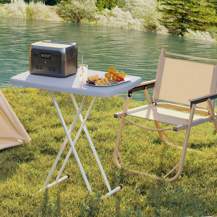  Masuta de Cafea Pliabila, Reglabila pe inaltime si Portabila, cu Blat HDPE si Cadru Metalic, 76x50x74 cm, Alb [9]