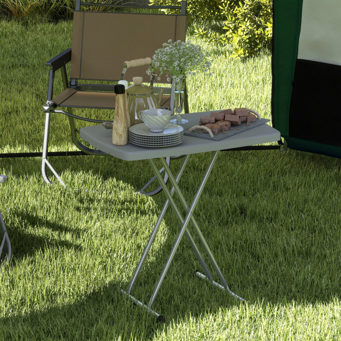  Masuta de Cafea Pliabila, Reglabila pe inaltime si Portabila, cu Blat HDPE si Cadru Metalic, 76x50x74 cm, Alb [8]