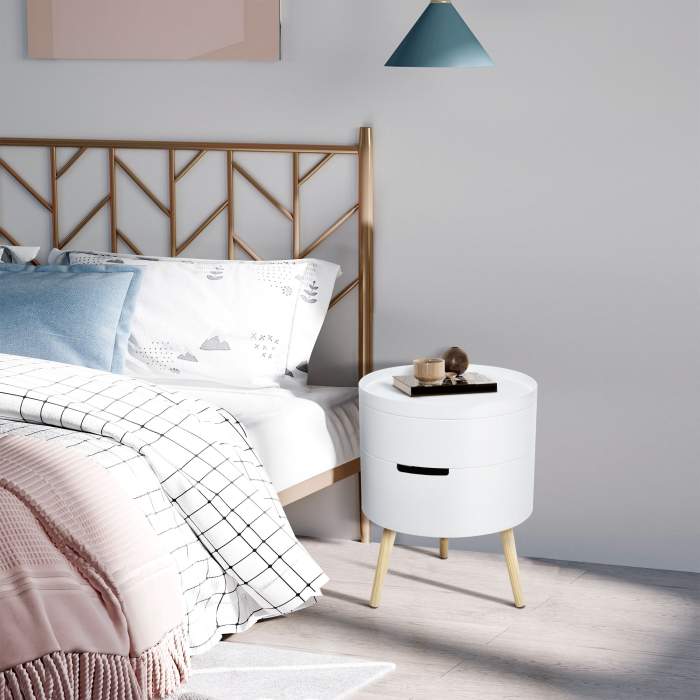  masuta de cafea rotunda, Φ38 x 48,3cm, lemn, alb [2]