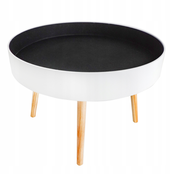 Masuta de cafea rotunda 60x40 cm, cu blat detasabil si spatiu depozitare, picioare din lemn de pin, alba [5]