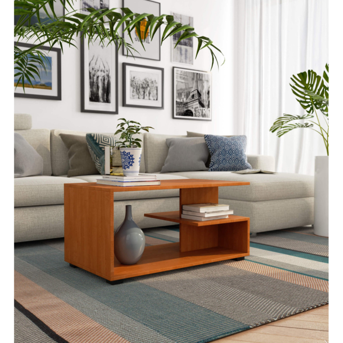 Masuta de cafea Vini pe roti, cu raft inferior si blat din PAL laminat, 90x51x40 cm, maro arin [5]