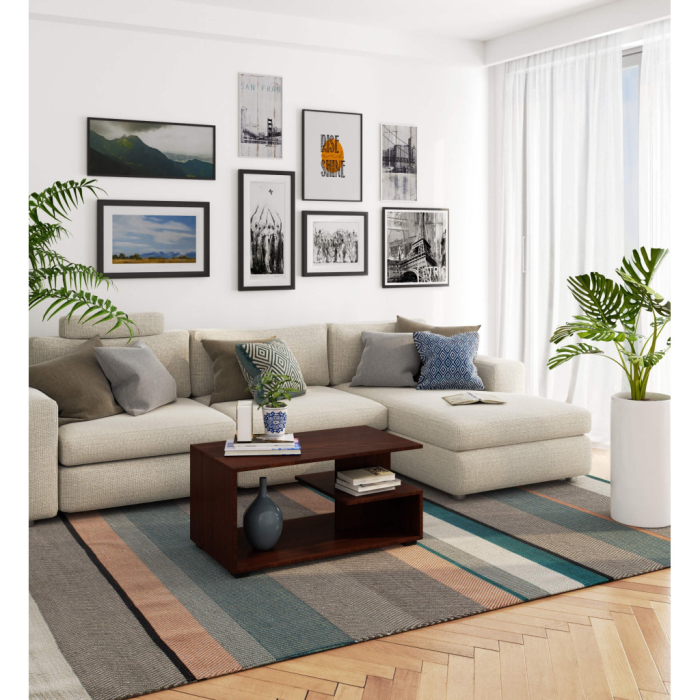 Masuta de cafea Vini pe roti, cu raft inferior si blat din PAL laminat, 90x51x40 cm, maro wenge [3]