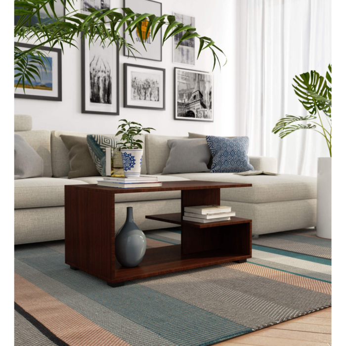 Masuta de cafea Vini pe roti, cu raft inferior si blat din PAL laminat, 90x51x40 cm, maro wenge [4]