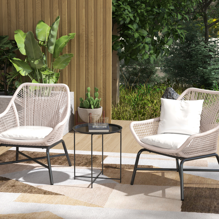  Masuta de gradina cu tava detasabila si picioare pliabile din otel, Ø46x50 cm, negru [2]