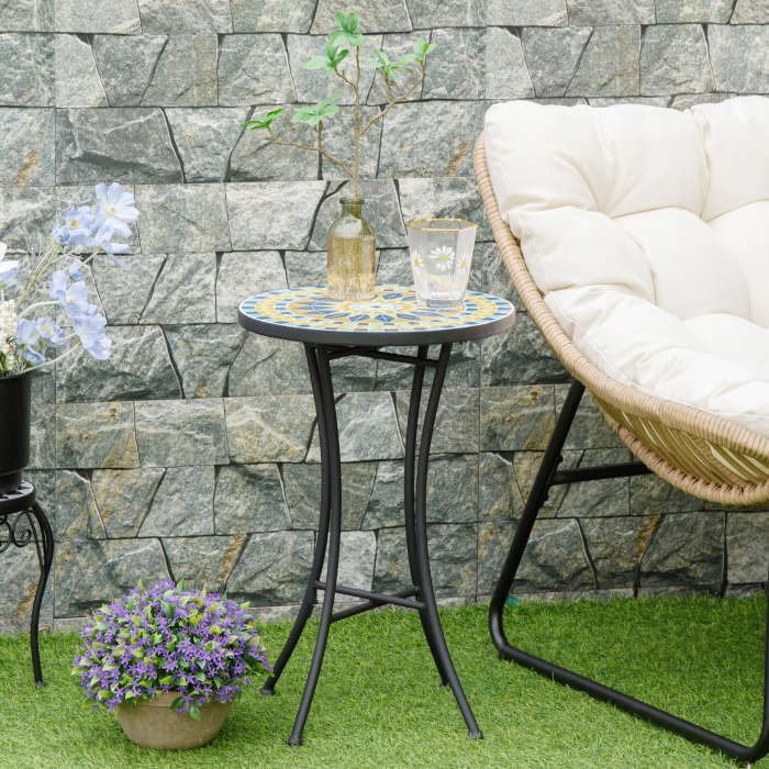  Masuta de Gradina din Metal cu Blat din Mozaic Ceramic, Ф35.5x53.5cm, Multicolor [2]