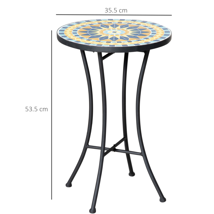  Masuta de Gradina din Metal cu Blat din Mozaic Ceramic, Ф35.5x53.5cm, Multicolor [3]