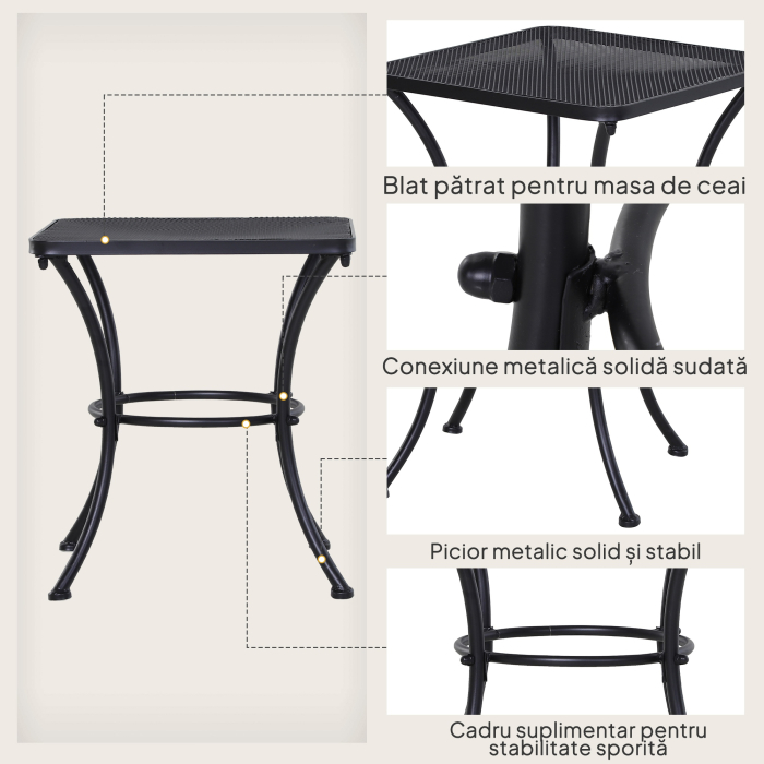  Masuta de Gradina Patrata din Otel cu Blat Perforat, 45x45x50 cm, Negru [5]