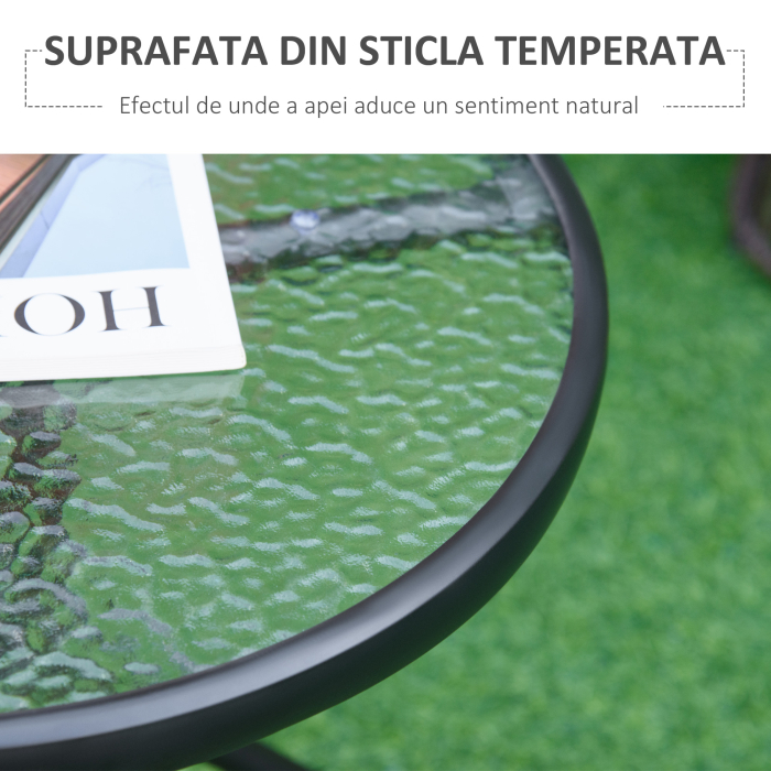  Masuta de Gradina Rotunda  cu Etajera din Sticla si Structura Metalica, Φ50x55cm, Negru [4]