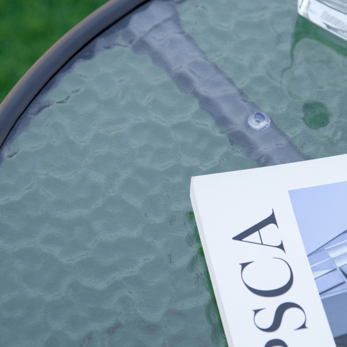  Masuta de Gradina Rotunda  cu Etajera din Sticla si Structura Metalica, Φ50x55cm, Negru [8]