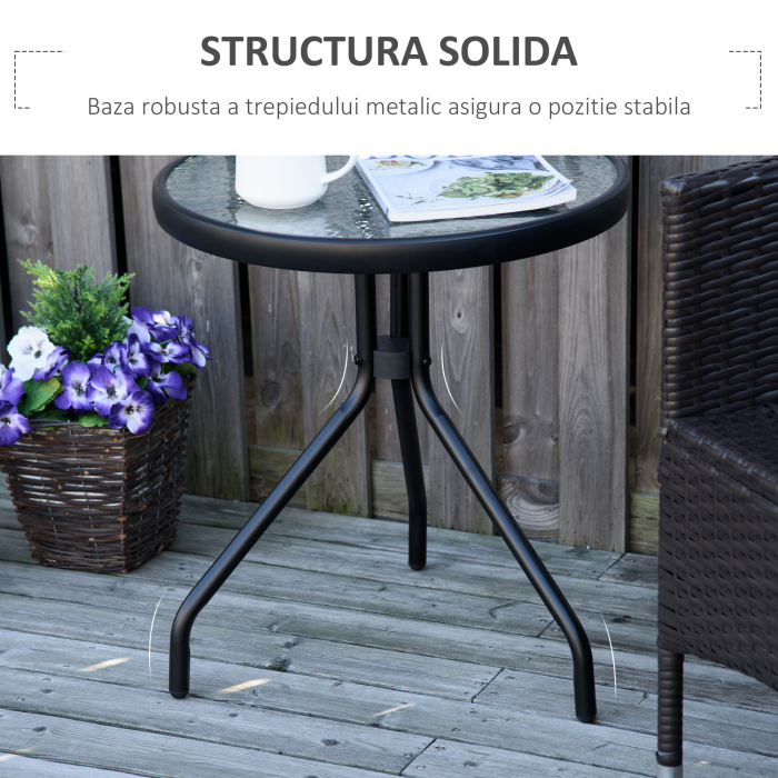  Masuta de Gradina Rotunda  cu Etajera din Sticla si Structura Metalica, Φ50x55cm, Negru [5]