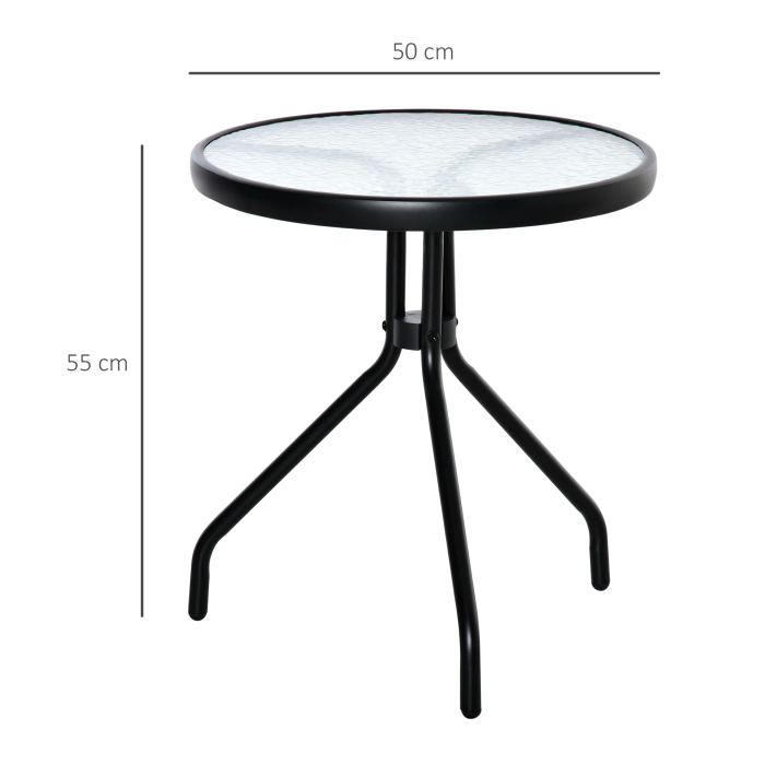  Masuta de Gradina Rotunda  cu Etajera din Sticla si Structura Metalica, Φ50x55cm, Negru [3]