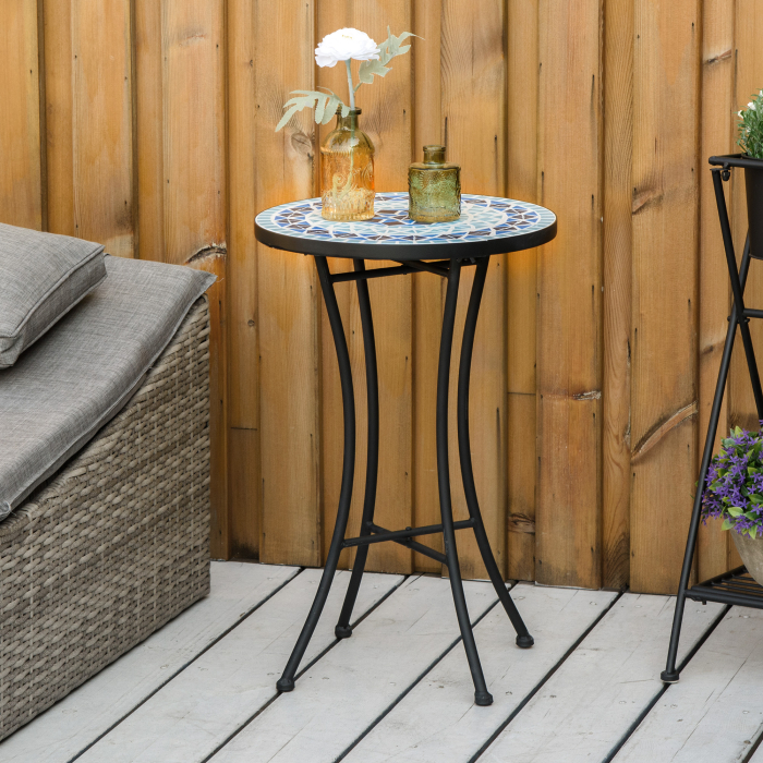 Masuta de Gradina Rotunda din Metal  cu Blat din Ceramica, Design tip Mozaic, Ф35,5x53,5 cm, Albastru [2]