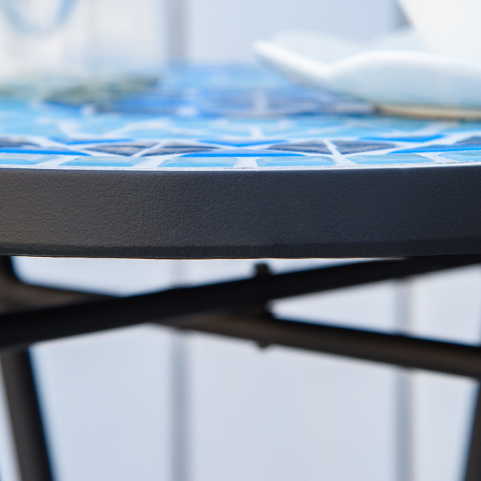 Masuta de Gradina Rotunda din Metal  cu Blat din Ceramica, Design tip Mozaic, Ф35,5x53,5 cm, Albastru [7]