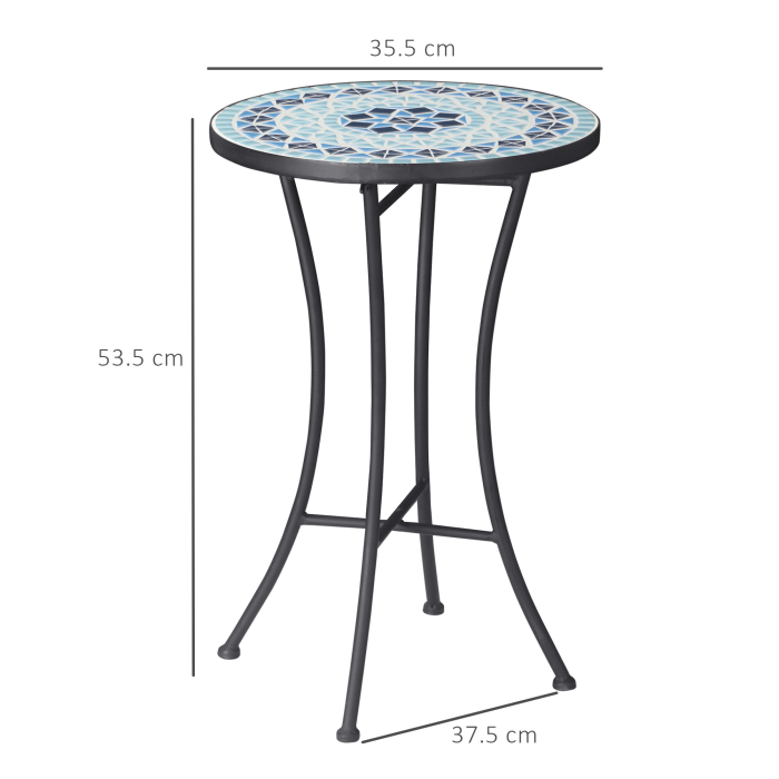 Masuta de Gradina Rotunda din Metal  cu Blat din Ceramica, Design tip Mozaic, Ф35,5x53,5 cm, Albastru [3]