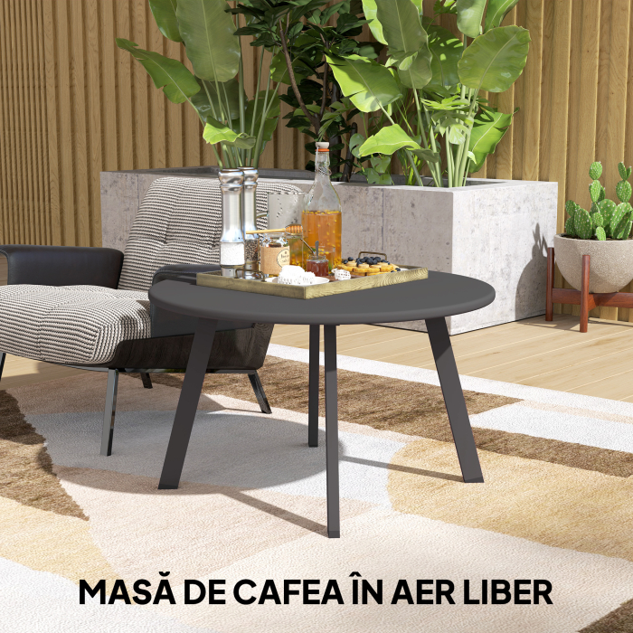  Masuta de Gradina Rotunda in Stil Industrial cu Picioare Antiderapante, Ø70x42 cm, Negru [8]