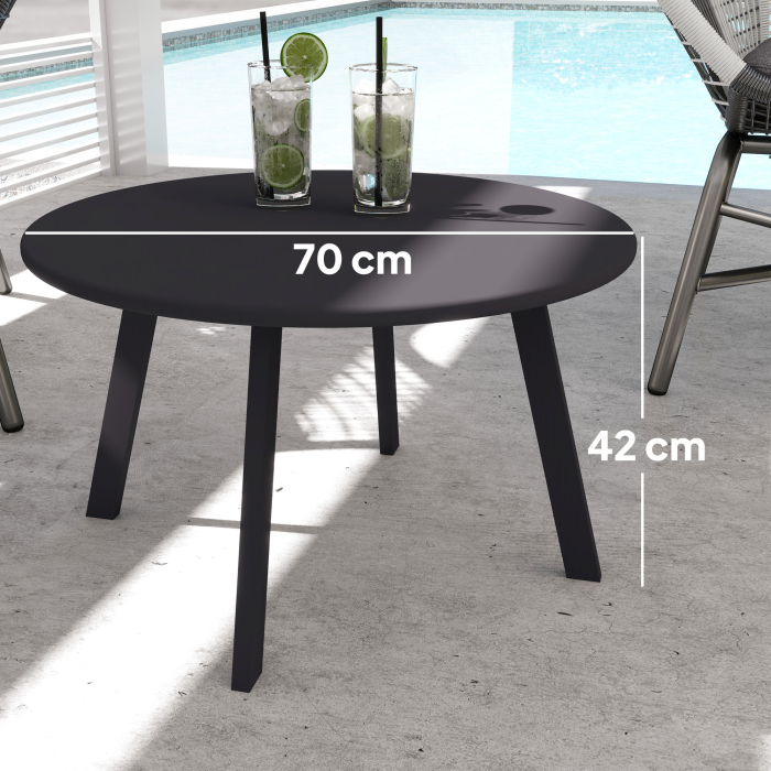  Masuta de Gradina Rotunda in Stil Industrial cu Picioare Antiderapante, Ø70x42 cm, Negru [3]