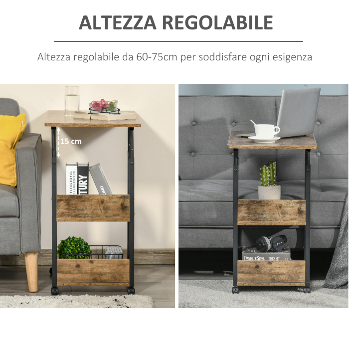  Masuta de Sufragerie, Noptiera cu Design Reglabil in Inaltime, Maro stil Rustic [5]