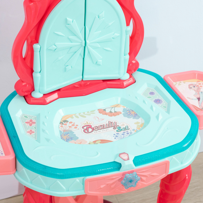  Masuta de toaleta pentru fetite cu scaun, oglinda, lumini si accesorii, din PP si GPPS, 57x34x76 cm, multicolor [9]