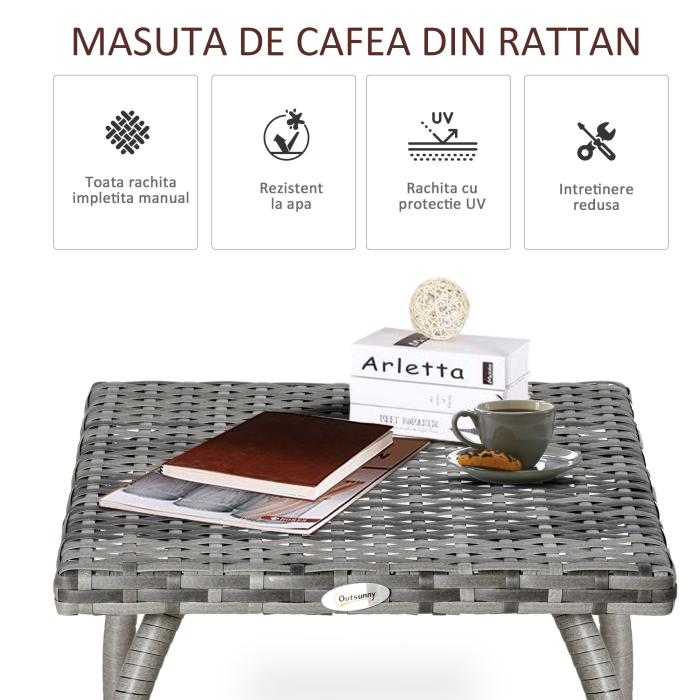  Masuta din Ratan Sintetic pentru Exterior si Gradina Gri [4]