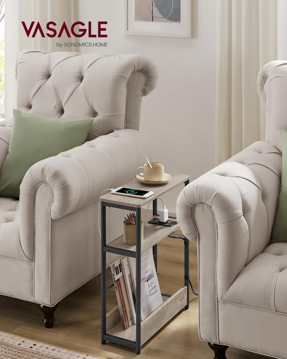 Masuta ingusta cu priza si porturi de incarcare USB, 3 rafturi, 45x18x58 cm, gri [3]