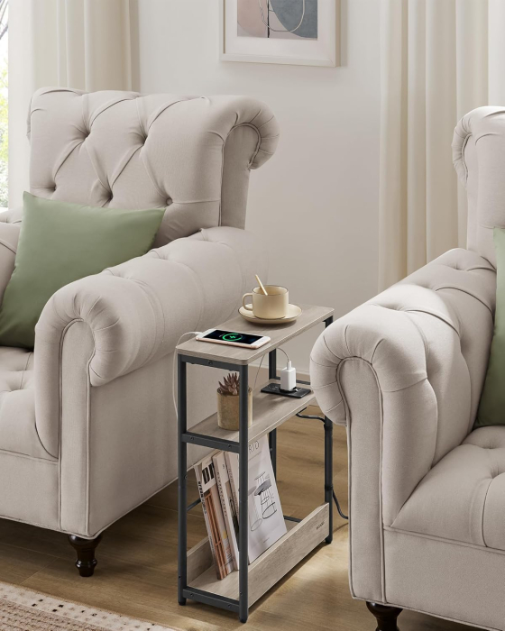 Masuta ingusta cu priza si porturi de incarcare USB, 3 rafturi, 45x18x58 cm, gri [5]