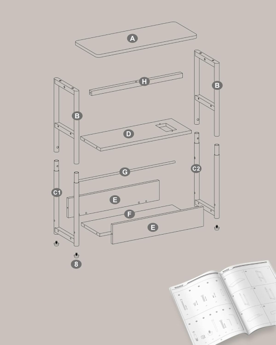 Masuta ingusta cu priza si porturi de incarcare USB, 3 rafturi, 45x18x58 cm, negru [7]