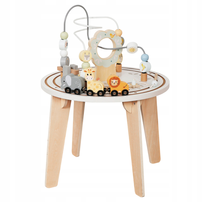 Masuta interactiva din lemn pentru copii cu labirint si jocuri motorii, 54 cm, multicolor [7]