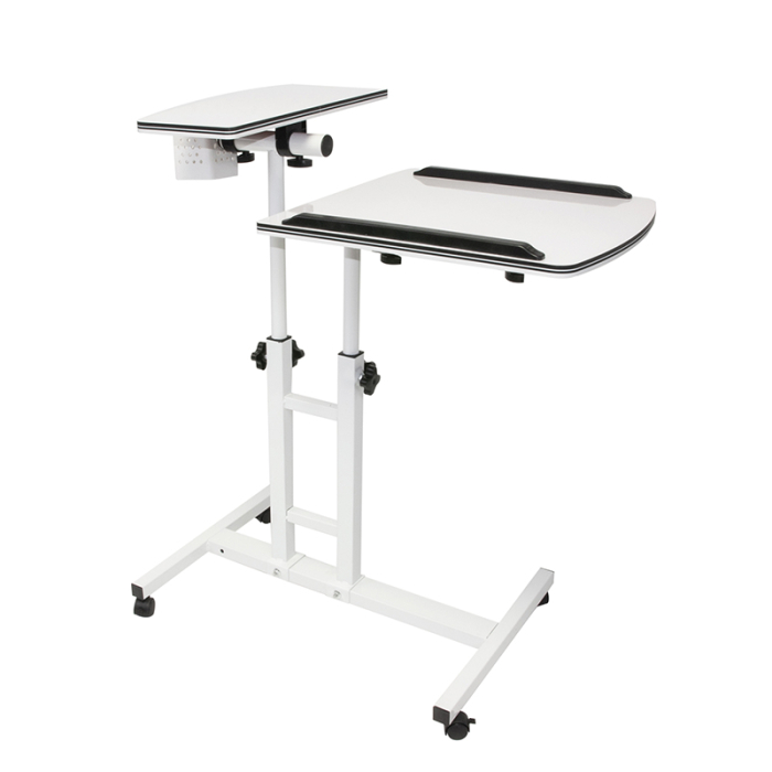 Masuta laptop reglabila cu 2 blaturi acrilice, pe roti cu blocare, 60-90 cm, alb perlat [4]
