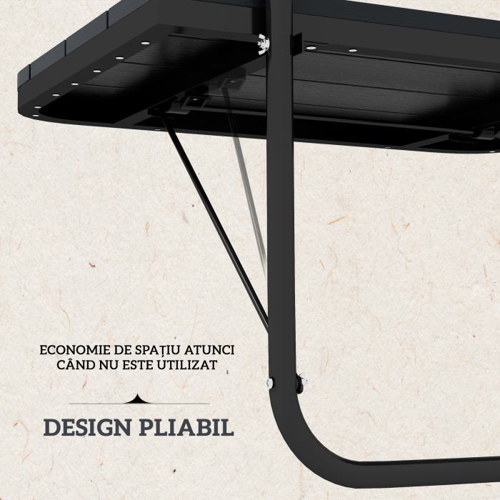  Masuta Pliabila si Reglabila pentru Balcon, Masa Suspendata pentru Balustrada, din Aluminiu si Plastic cu Efect de Lemn, Suport pentru Plante sau Gustari, Negru [5]